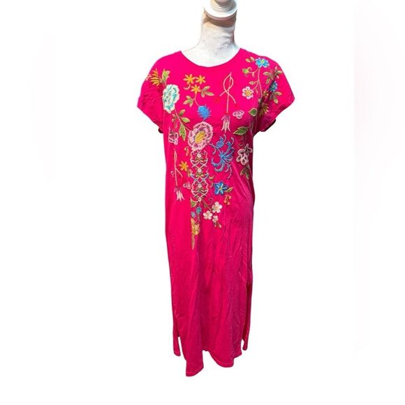 Johnny Was Sheri Relaxed Floral Embroidered Pink Knit Dress Women Size XS NWT - Picture 3 of 7